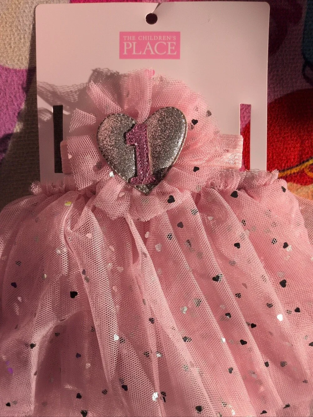Baby Girl Pink 1st Birthday Tutu Set Silver Glitter/Metallic Foil Heart Applique